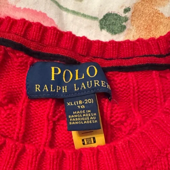 Polo Ralph Lauren Red Cable Knit Sweater Boys Size XL (18/20) - Picture 4 of 4